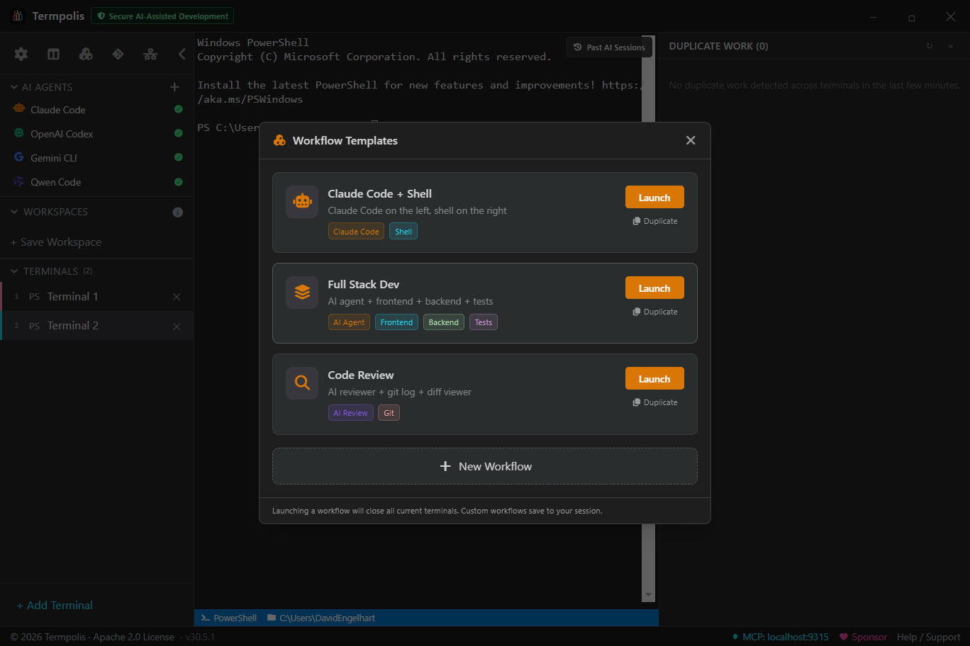 Redundancy panel (Ctrl+Shift+D) — flag agents that are doing overlapping work in the swarm.