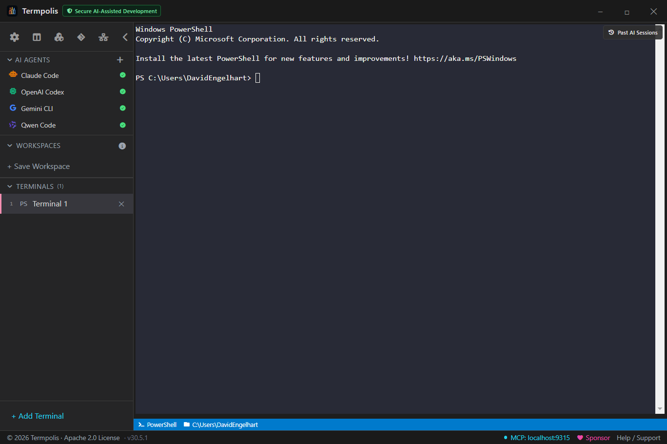 A running PowerShell terminal in Termpolis.