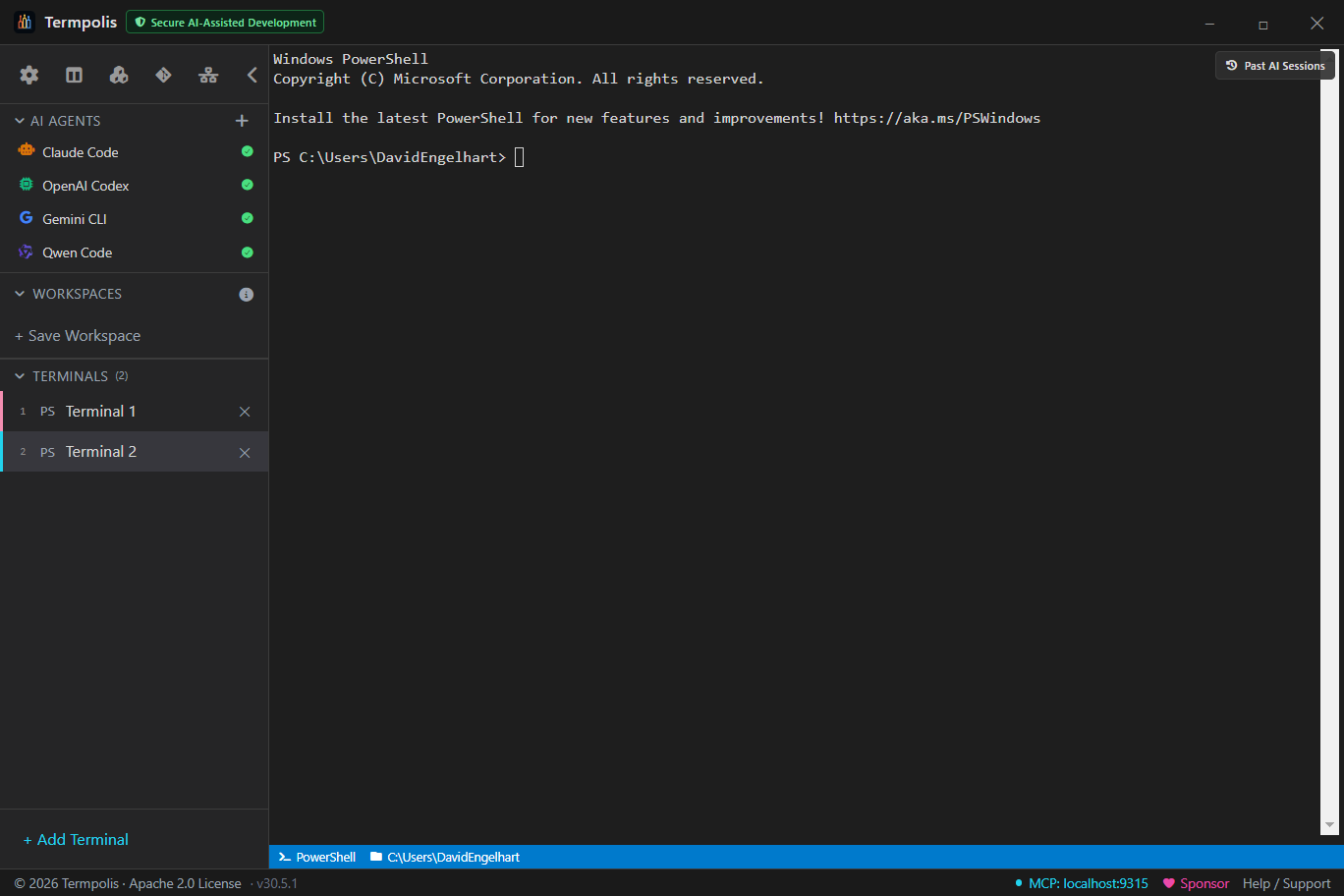 Tab view with multiple terminals open.