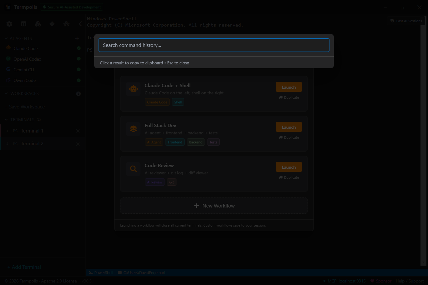 History search panel.