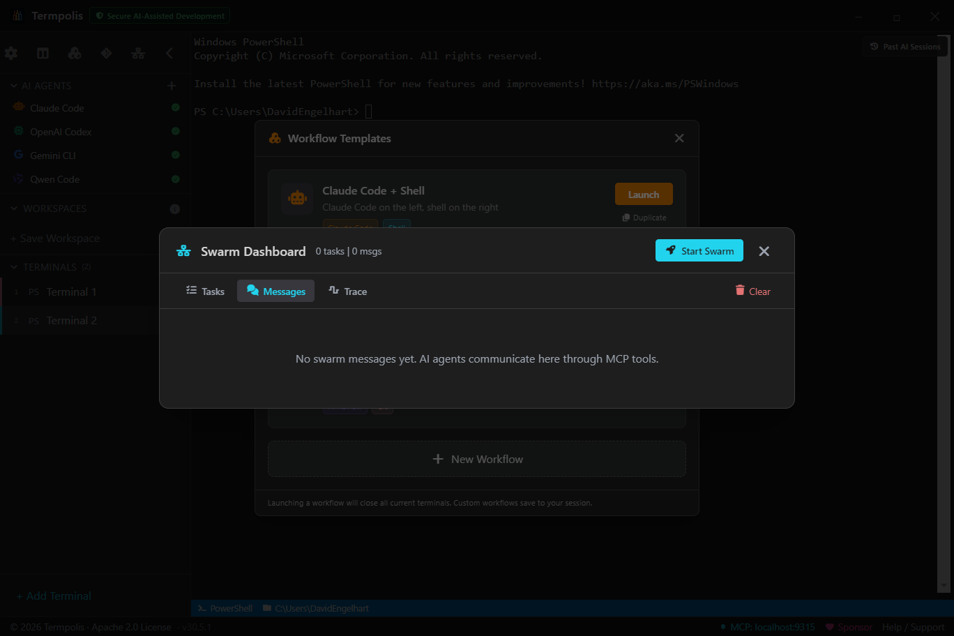 Swarm messages tab.